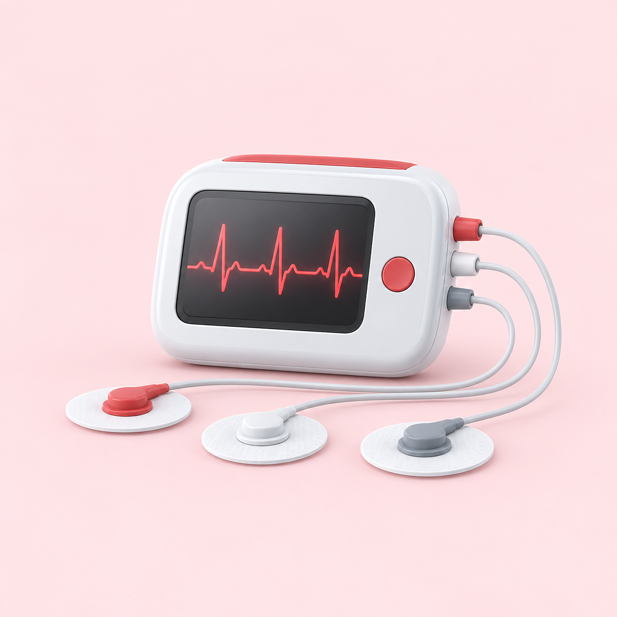 Ilustración 3D de un equipo de electrocardiograma y electrodos