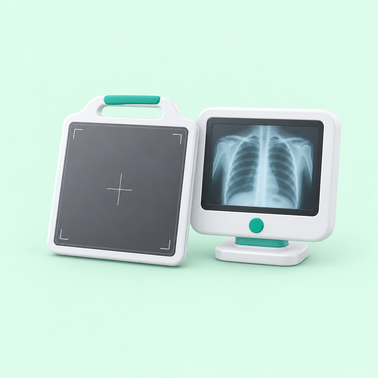 Ilustración 3D de un equipo para radiografías de tórax a domicilio